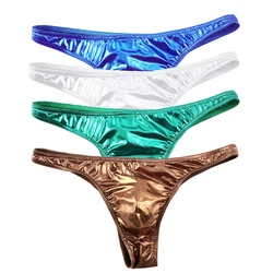 Sexy Mens Underwear Shiny Laser Briefs PU Leather Thongs Bikini Low Waist Underpants Bulge Pouch Male Panties Soft Comfy Shorts