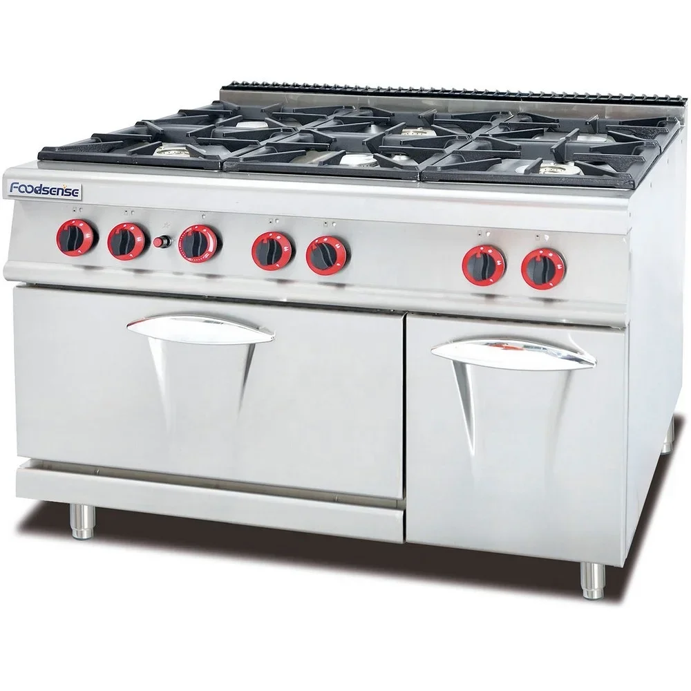 

6 Burners Commercial kitchen freestanding gas stove with oven, industrial LPG cooker burner oven