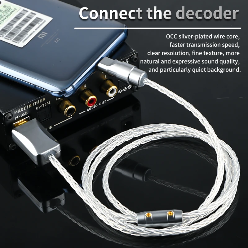 6N OCC silver plated type c otg decoding cable usb b lighting interface mobile computer dac cable sound card printer