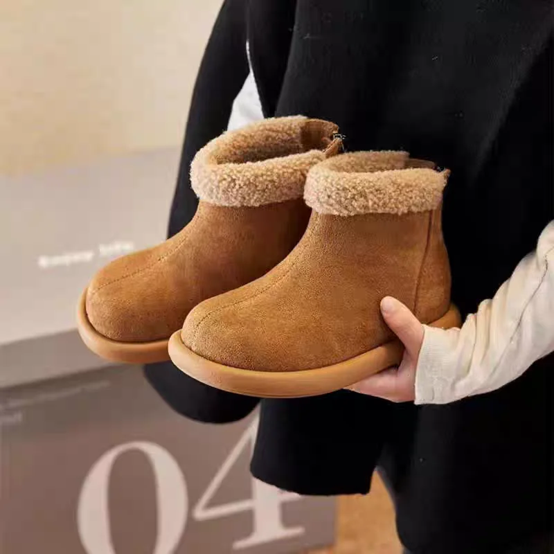 

Outdoor Children's Ankle Boots Winter Trend Kids Fashion Furry Plush Boots Simple Boys Girls Causal Short Cotton Boots Zipper