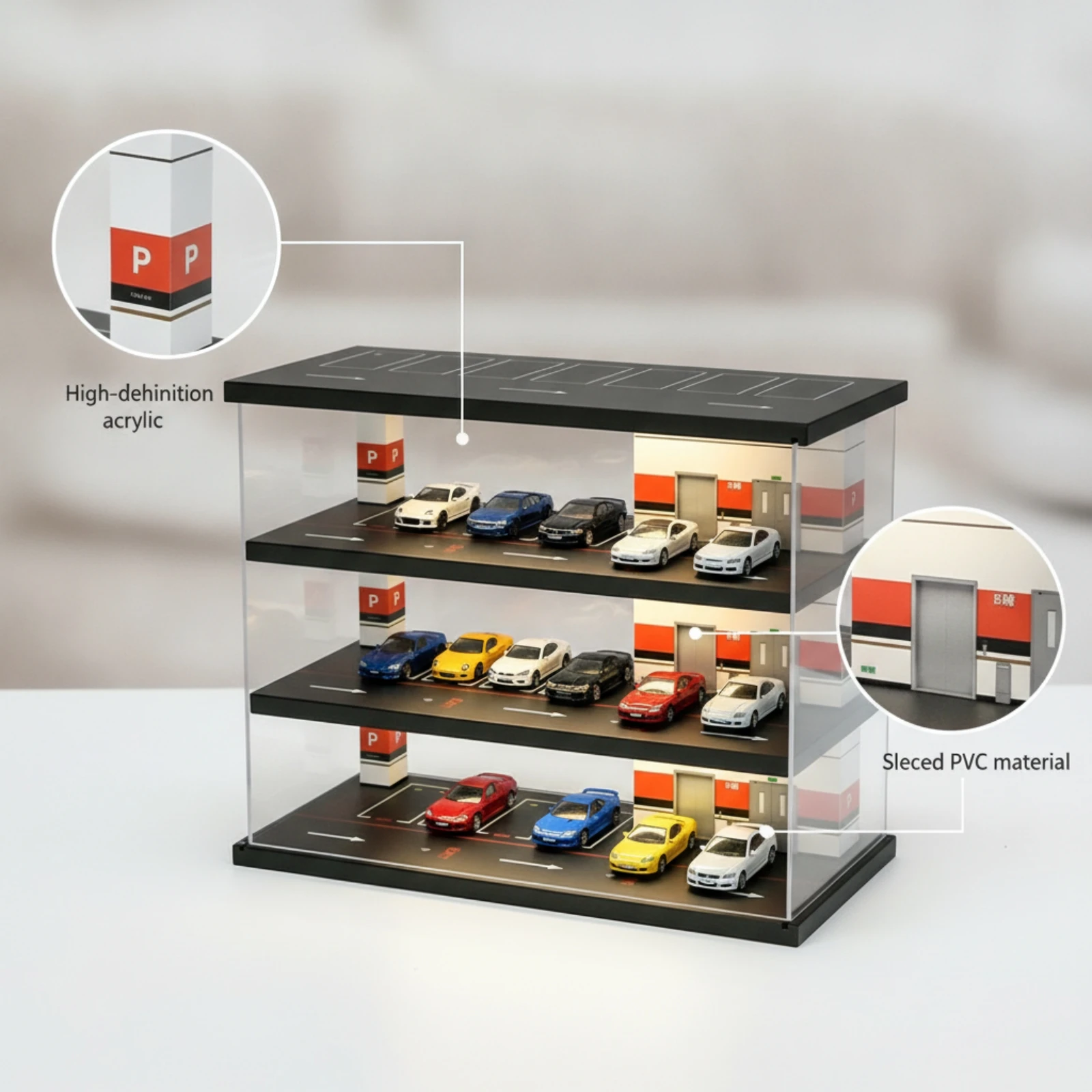 parking-garage-display-multi-level-display-case-with-parking-slots-model-car-garage-high-clarity-miniature-for-collectors