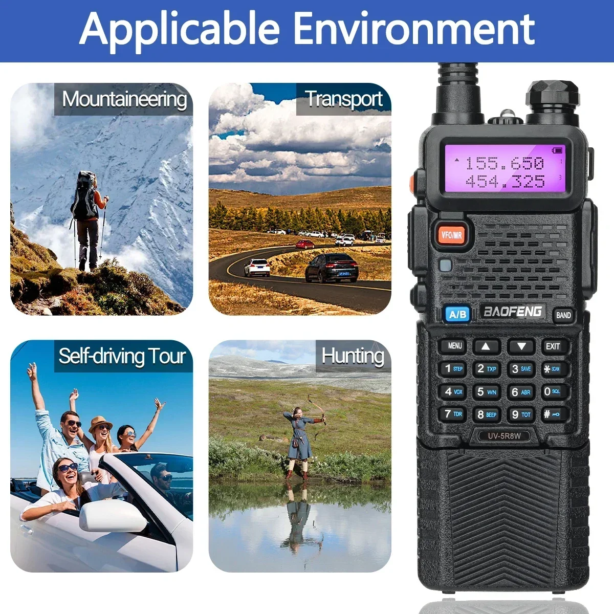 BAOFENG UV-5R 8 Вт, 2 шт., двухдиапазонная двусторонняя радиостанция дальнего действия с аккумулятором 3800 мАч, удобный FM-трансивер, радиолюбитель, рация