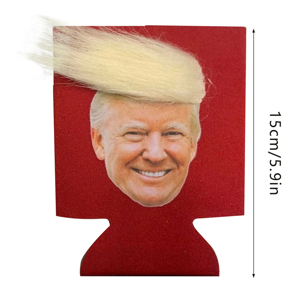 1-10Pcs Trump Funny Hair Beer Can Cooler Non-Slip Donald Trump Drink Can Cooler Reusable for Cans Bottles Pint Glasses Party Cup