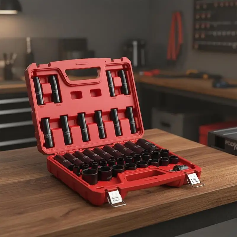 

1/2 in Drive Impact Socket Set, 39 Piece, 6 Point Deep & Shallow Impact Sockets, Metric 9 to 30 mm, Cr-V Steel High Durability, with Universal Joint, Dual Size Markings, Heavy Duty Carrying Case