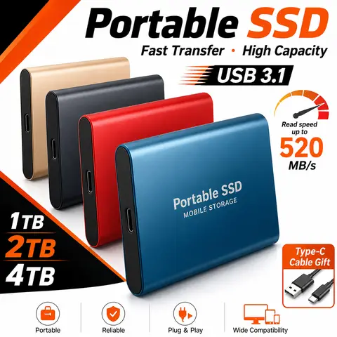 1TB Compact Carry External Hard Drive USB3.1 Type-C Stable Performance Mobile Hard Disk For Notebook/PC/MAC