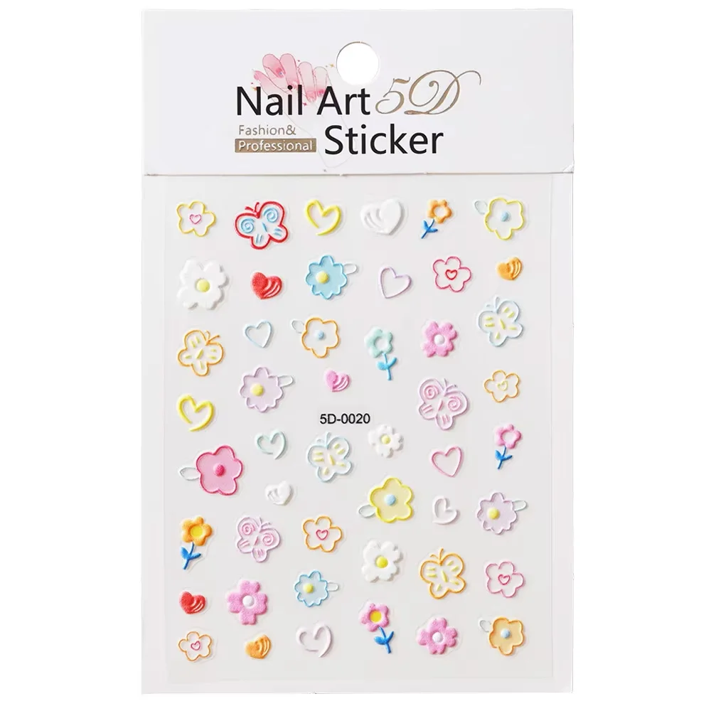 1PC 5D Macaron Flower/Fruit Nail Charms Sticker Embossed Bear/Rabbit/Letter Nails Slider Decals Summer Adhesive Manicure Decor&Y view 6