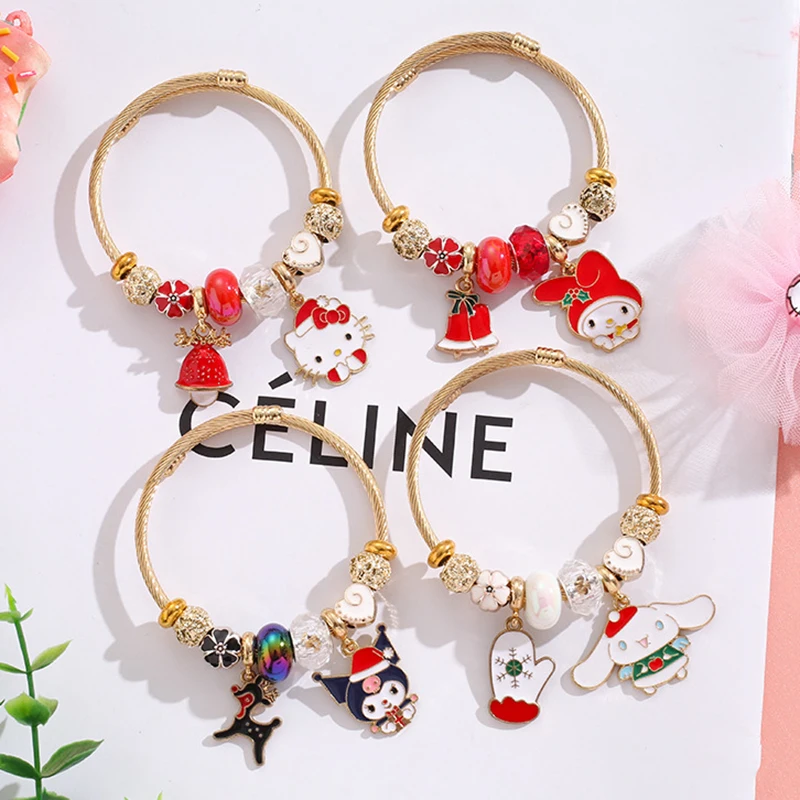 

Sanrio Christmas Series Hello Kitty Anime Cartoon Bracelet Kuromi Cinnamonroll My Melody Beaded Bangle Xmas Gifts for Friends