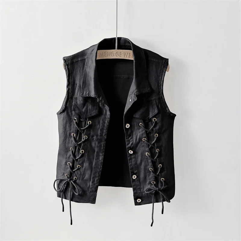 Denim Vest Female Fashion Spring Autumn Sleeveless Wild Tops Short Jacket Women Jean Waistcoat White Black S-5XL