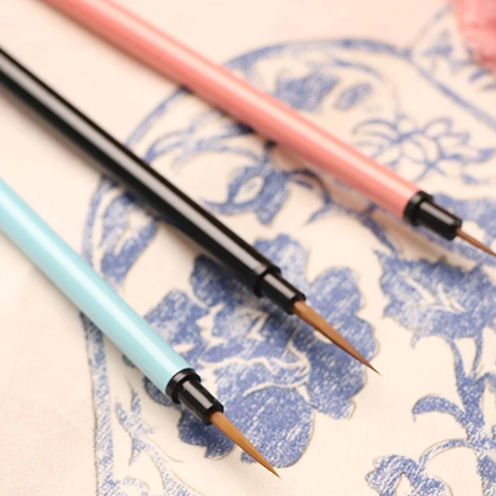 3 Pcs Hook Pen Paint Brush for Chinese Painting Calligraphy Line Fine Point Tip Drawing Portable Multi-function