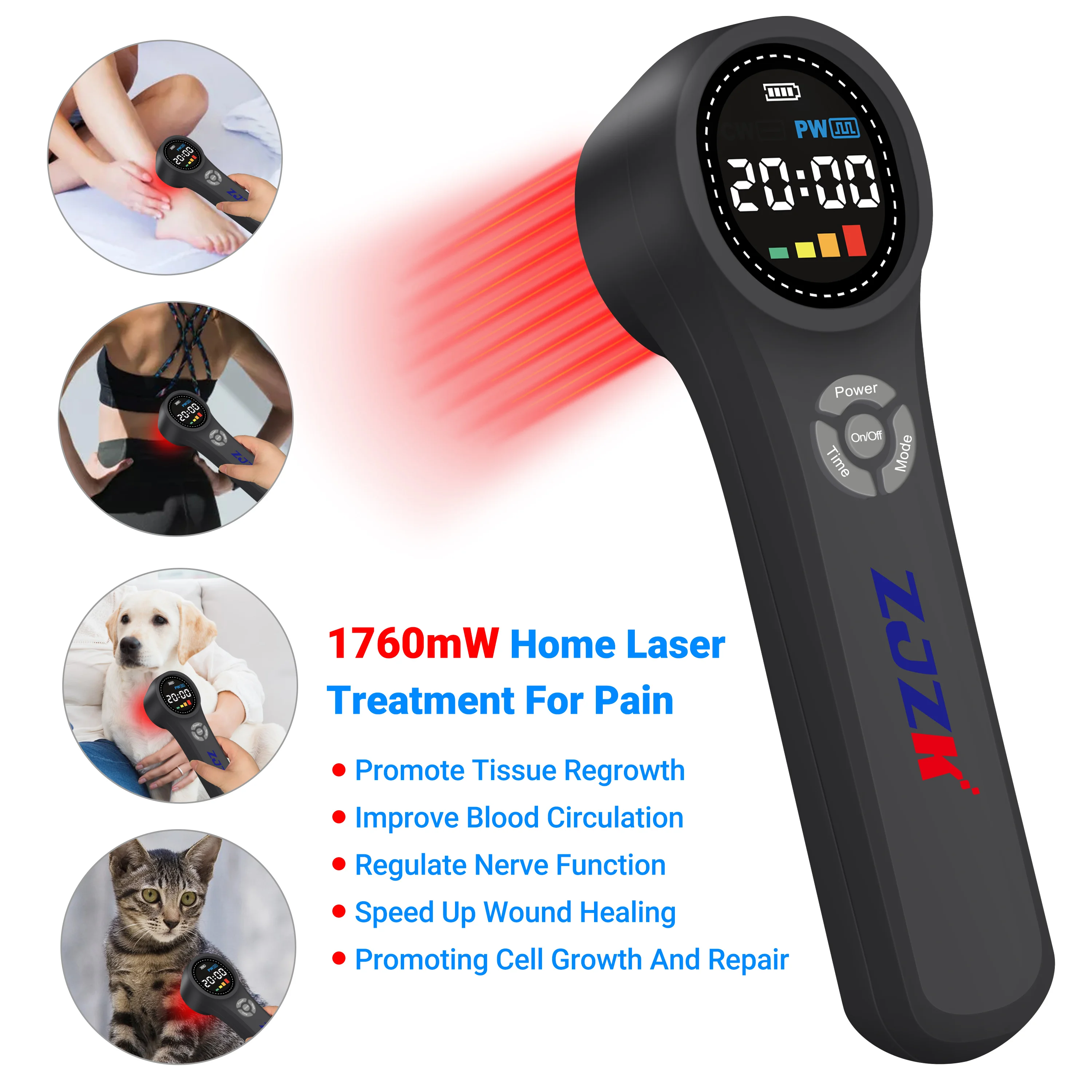 ZJZK Super Pulsed 1760mW Cold Laser Therapy Device Vet 660nm 810nm 980nm Laser Treatment For Diabetic Neuropathy Back Pain