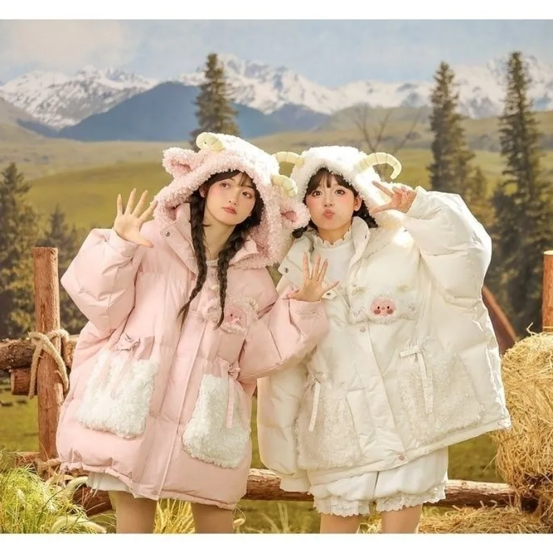 Sweet Sheep Cute Clothes Warm Bestie Girls Feel Autumn and Winter Super Thick Trend Cute Interesting Cotton-padded Women Simple