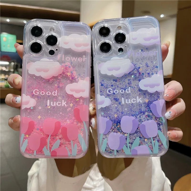 

Luminous Liquid Glitter Quicksand Case For Huawei P20 P30 P40 P50 Pro Lite Y9S Nova 4 5T 6 SE P Smart Pro 2019 Flower Soft Cover