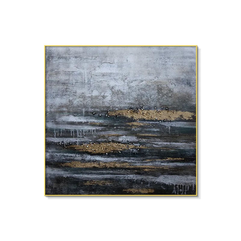 

Pure hand-painted oil painting light luxury gold foil living room decorative painting simple abstract entrance mural