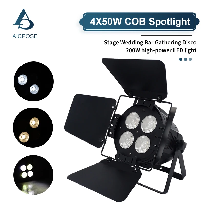 4-10pcs/4x50W COB LED Par Light 200W Stage Strobe Light Warm White/Cool White DMX512 Control DJ Disco Set Performance Lighting