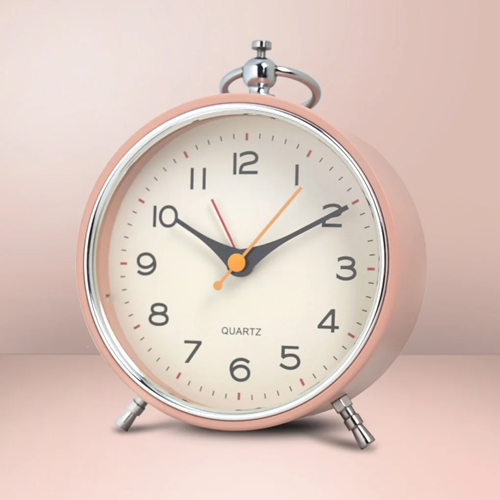 ساعة كلاسيكية منبه للطاولة على الطراز الأوروبي ساعة مكتب صامتة عتيقة غير موقوتة محمولة معلقة باللون الوردي