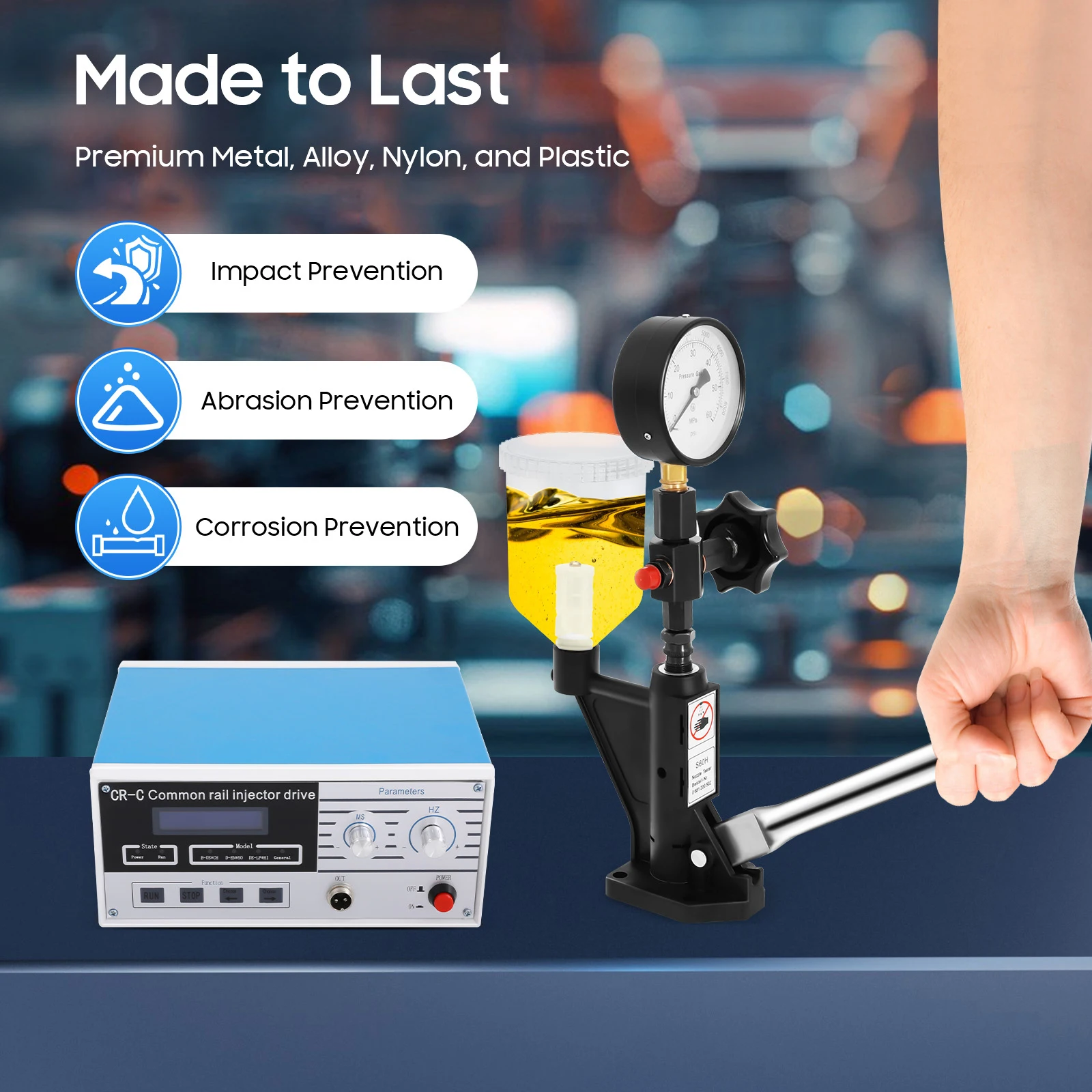 Kit d'outils de test d'injecteur Diesel, testeur d'injecteur à rampe commune multifonctionnel CR-C S60H, testeur de buse de carburant, manomètre 0-60MPa