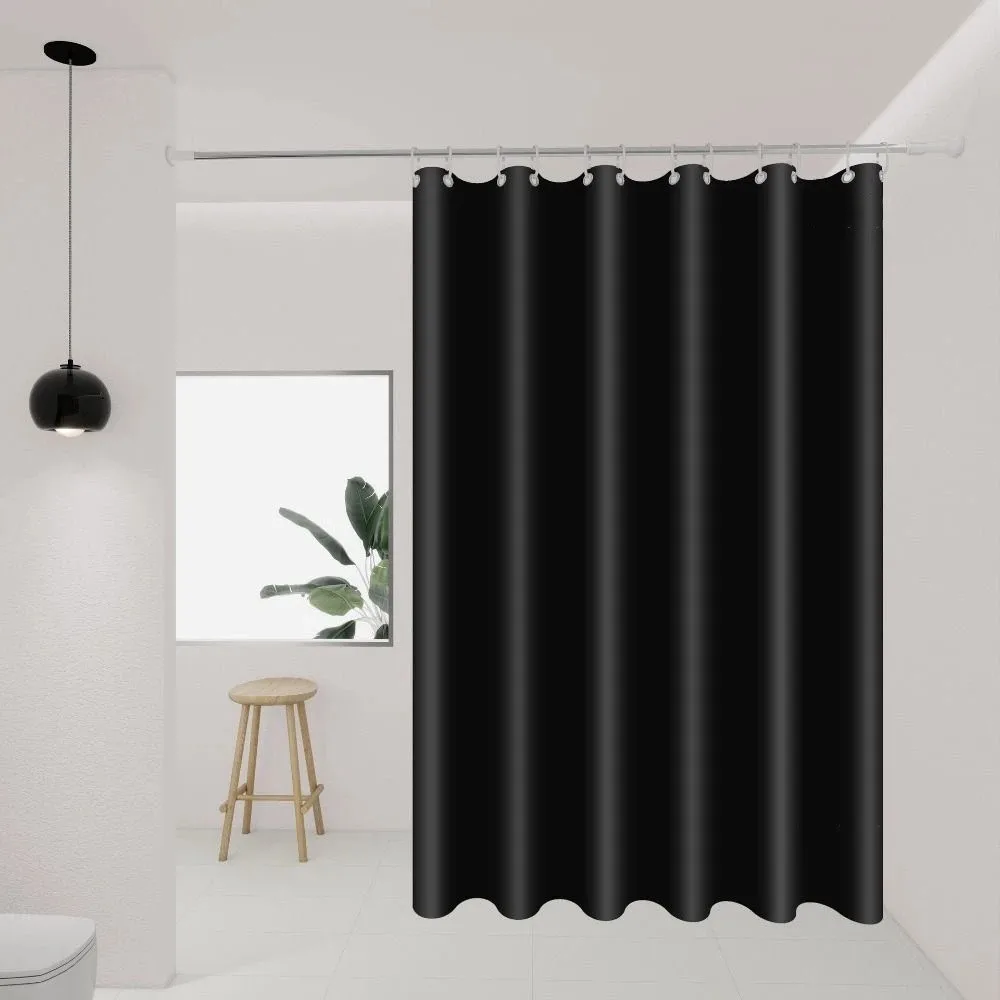 Minimalist Solid Color Shower Curtain White Steel Ring Waterproof Curtain with Hooks Mildew Proof Bathroom Curtain Bathroom