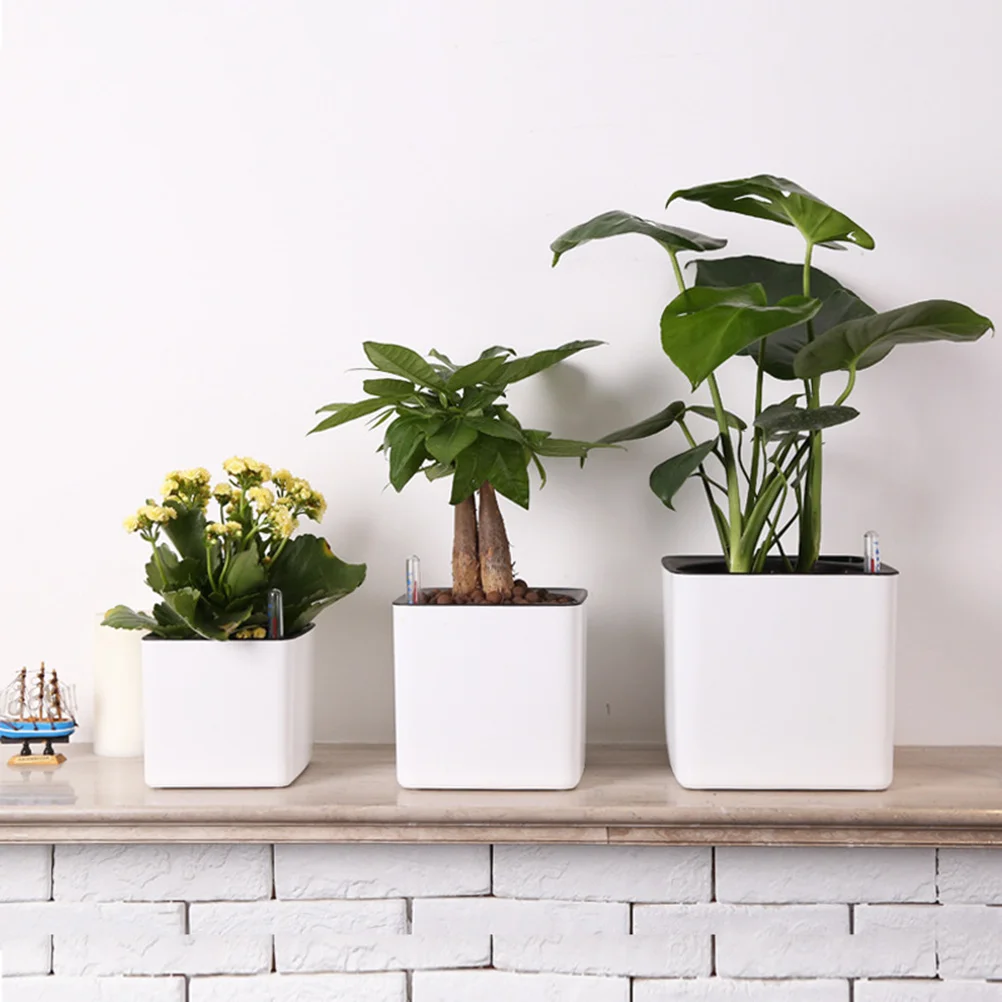 

2pcs Self Watering Flowerpot Plastic Planter Double Layer Square Lazy Water Pot Large Capacity Thick Cotton Rope Bottom Vent