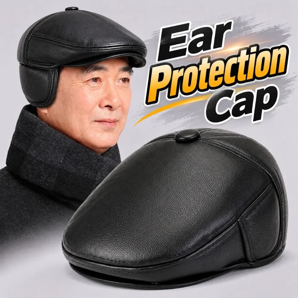 Fleece Lined Men Flat Cap Windproof Brim Coldproof Layer Casual Duckbill Hat Comfortable Fit Exquisite Workmanship