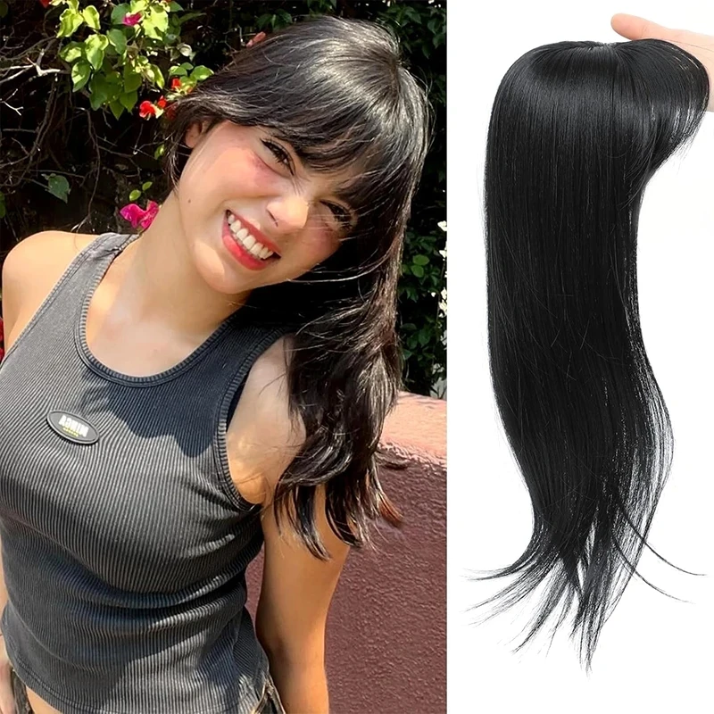 

22 inch synthetic hair toupee straight clip in hair extension improve hair volume hair topper women hair pieces