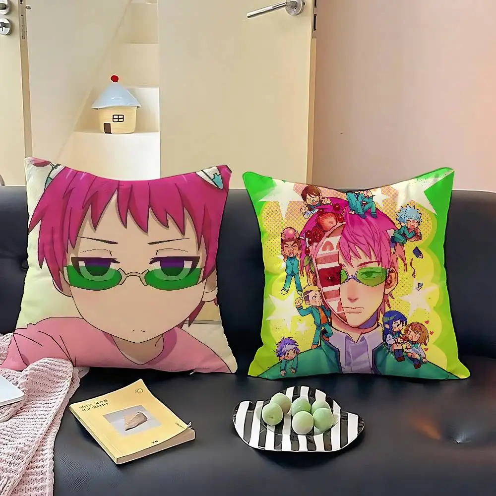 

Cute S-Saiki Kusuo Pillow Case Throw Pillow Cover Nordic Vintage Style Cushion Covers Home Living Room Sofa Couch Seat Decor