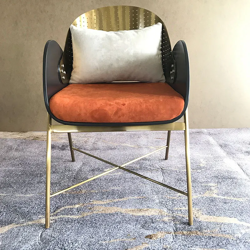Cadeira de jantar de aço inoxidável de luxo leve hotel lazer negociação cadeira vendas escritório recepção designer único sofá cadeira