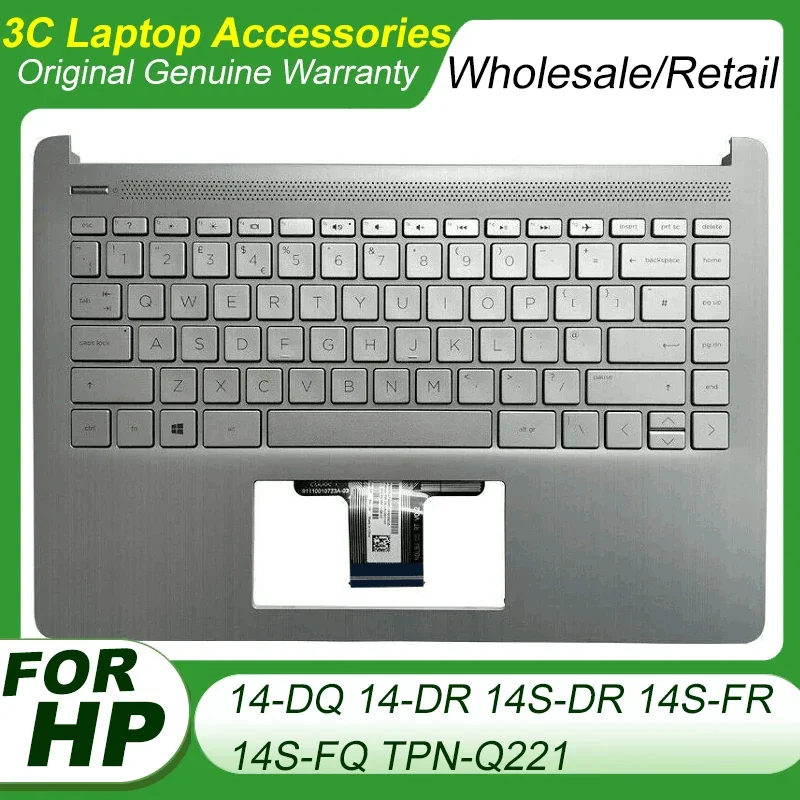 New Keyboard For HP 14-DQ 14-DR 14S-DR 14S-FR 14S-FQ TPN-Q221 Laptop Palmrest Case Top Cover with Keyboard NO Backlight Silver