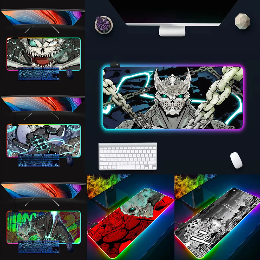 Anime Kaiju No. 8 RGB Pc Gamer Keyboard Mouse Pad Mousepad LED Glowing Mouse Mats Rubber Gaming Computer Mausepad