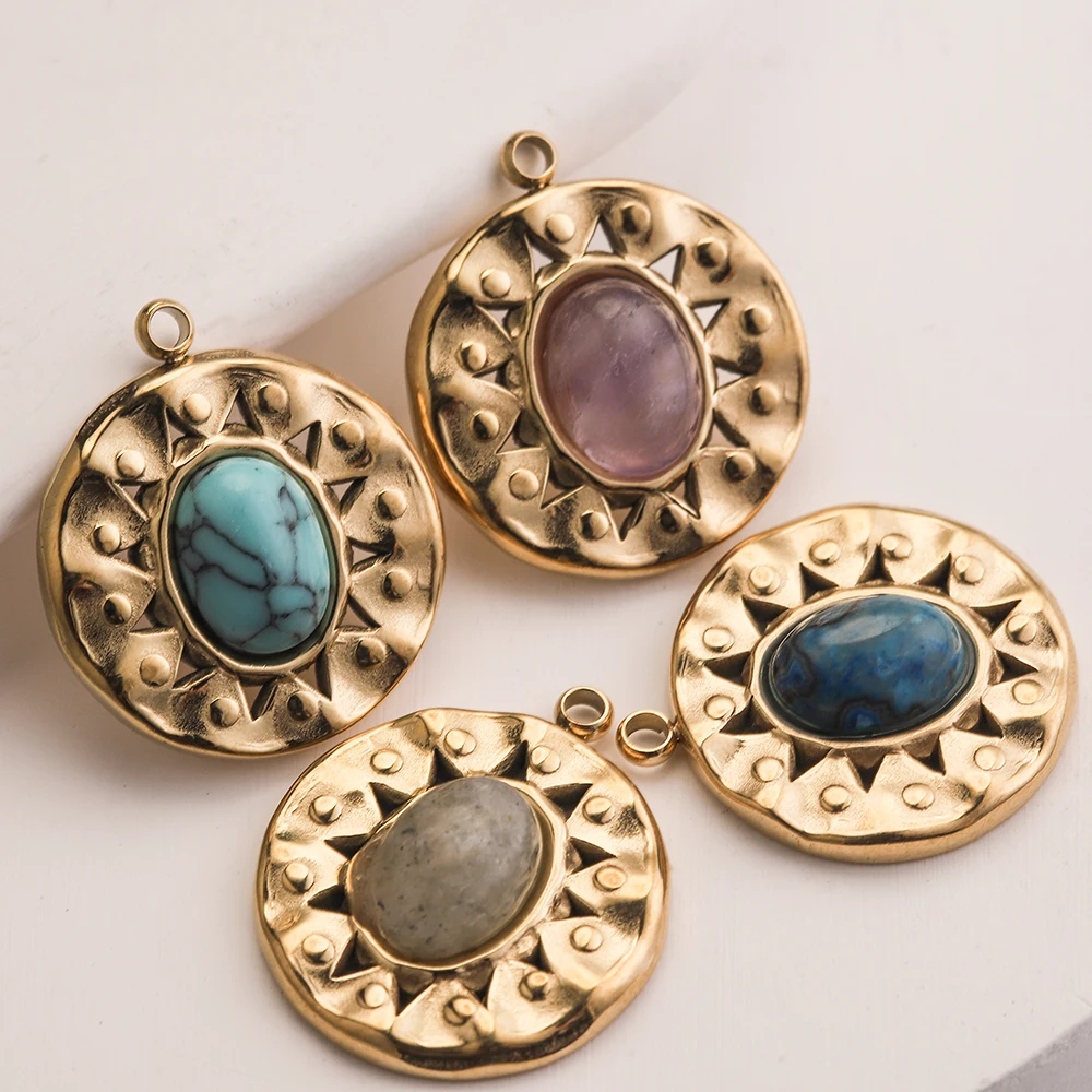 5pcs 17*19mm Sun Flower Natural Stone Charms Stainless Steel Bohemia Star Pendants for DIY Necklace Jewelry Making fashion - Image 3