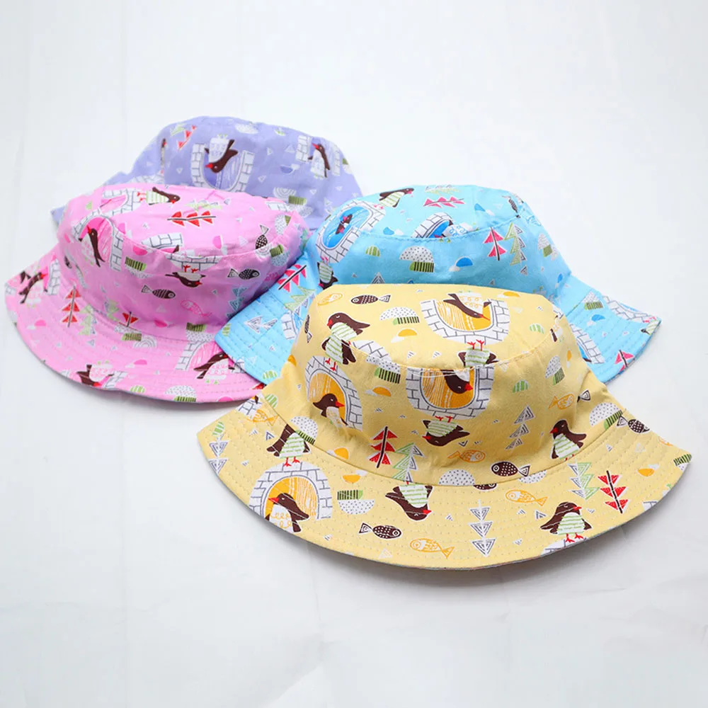 Children's Double-sided Fisherman Hats Spring And Summer Cartoon Cute Boy & Girl's Outdoor Sunshade Sun Hat Foldable Basin Caps