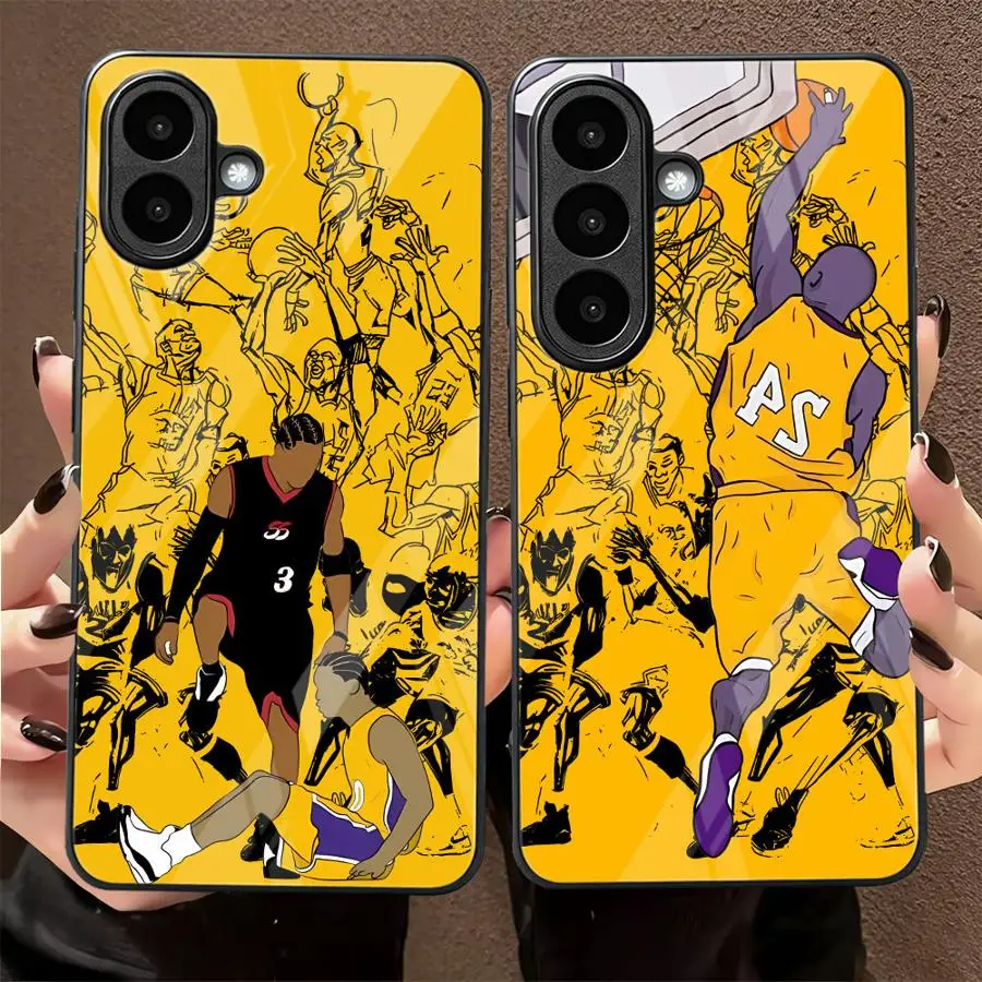 Cartoon Basketball Star Case for Samsung Galaxy A56 A34 A32 A07 A16 A15 A05 A03 A22 A27 A22 A57 A55 A37 A52 A15 A72 Glass Phone