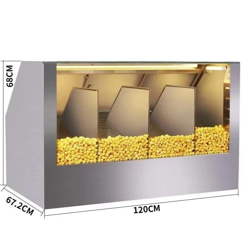 Commercial Popcorn Insulation Display Cabinet with 4 Baffles Stainless Steel Food Warmer for Cinema KTV LED Lighting