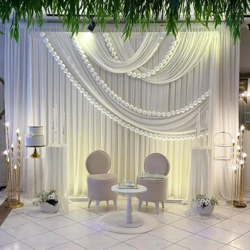Wedding Birthday Decoration Pearl Beads String Foam Ball Curtain Background Photo Prop Welcome Area Wall Props for Grand Events
