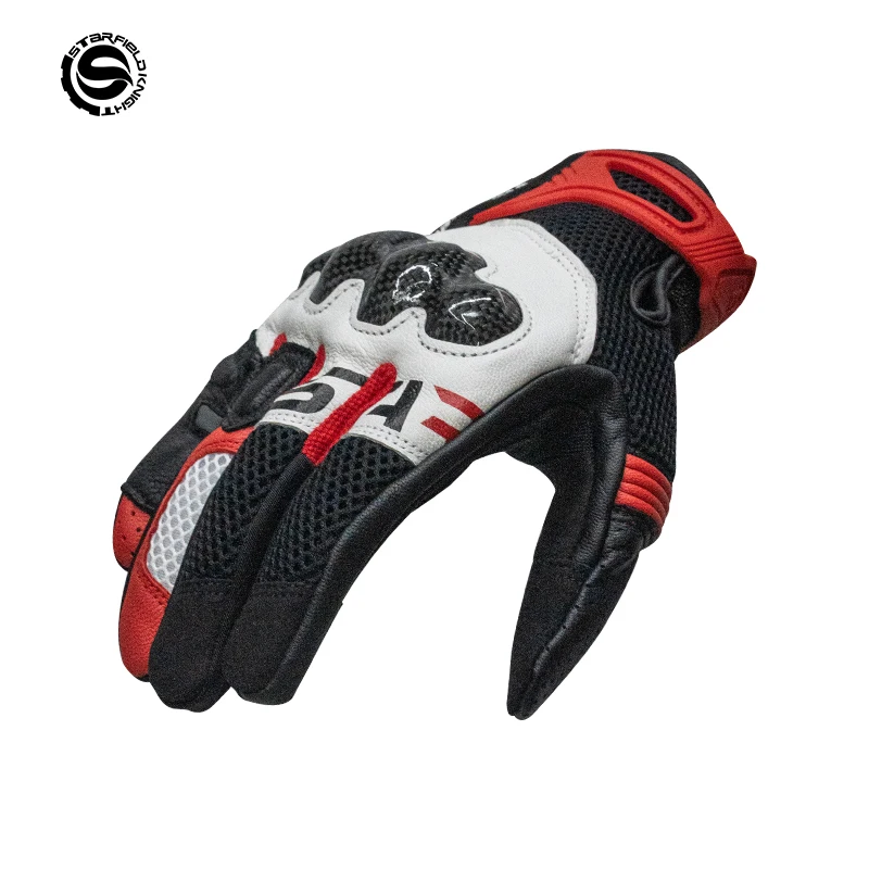 

SFK Full Finger Motorcyle Gloves Real Goatskin Leather Breathable Non-slip Carbon Fiber Knuckle Protection Gears Wear-resistant