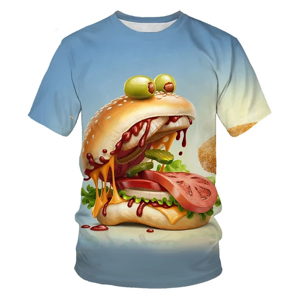 Fashion Funny Food Hamburger 3D Print T-Shirts Summer Men Women Short Sleeve T Shirt Oversized Harajuku Tees Tops Kids Clothing