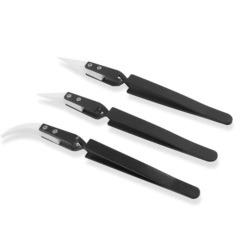 AA19 3Pcs Anti-Static Reverse  Tweezer IC SMD SMT Reverse Tweezers Heat Resistant 1000 Degree Hand Tools