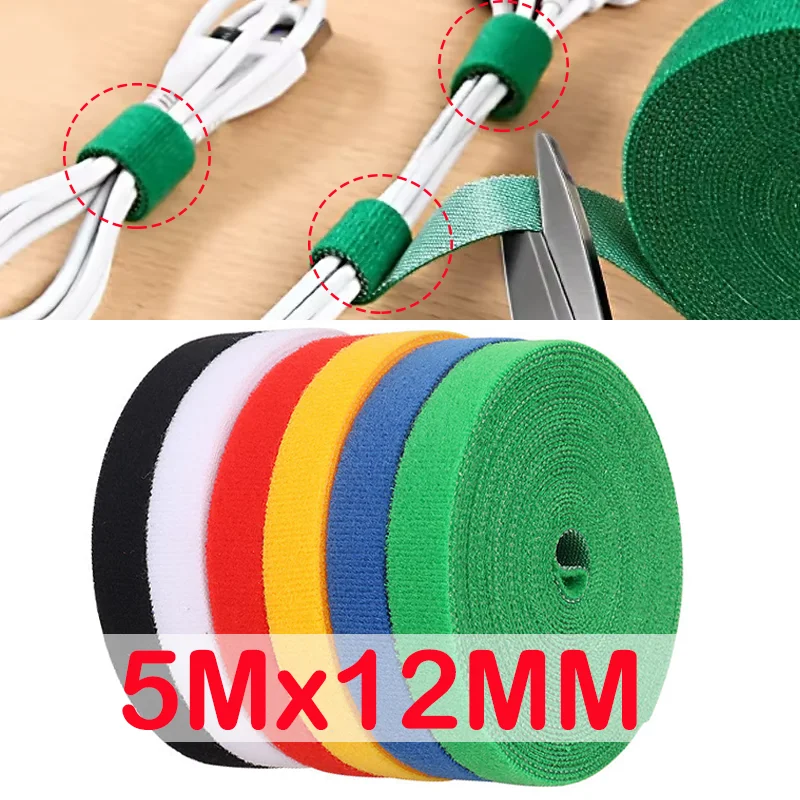 

12mm Width Cable Organizer USB Cable Winder Cable Double-Sided Tape Protable Mouse Earphone Nylon Cord Cables Ties Management 5M