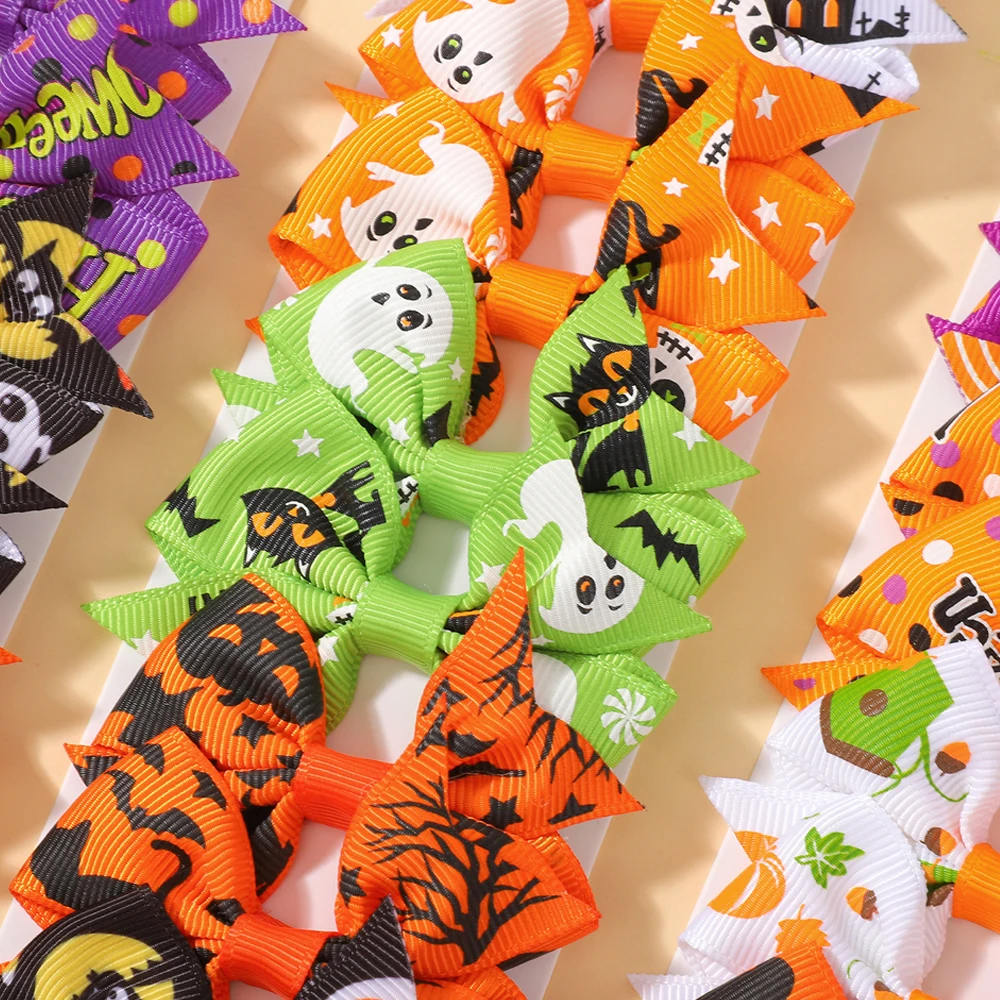 10 ชิ้นฮาโลวีนมินิโบว์คลิปผมสําหรับเด็กสาวค้างคาวปีกพิมพ์ H Eadwear สําหรับประสิทธิภาพพรรคตกแต่ง