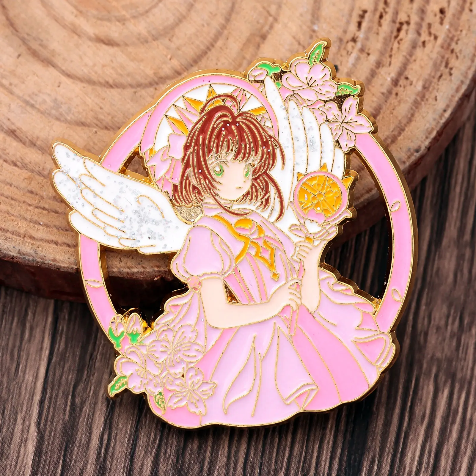 أنيمي بطاقة الآسر الكرتون لطيف كينوموتو ساكورا المينا دبابيس للنساء الرجال شارة التلبيب الفتيات تأثيري الدعائم بروش مجوهرات هدايا