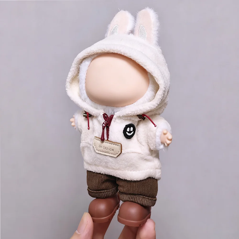 Ubranka dla mini lalek, akcesoria do lalek Labubu 17 cm, koreański idol, dekoracja, ubranka dla lalek z bawełny, polarowy zimowy komplet