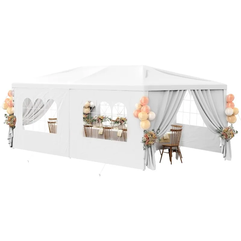 

Палатка для вечеринок, белые палатки для вечеринок, сверхмощная палатка с навесом, патио, беседка, укрытие с 6 съемными боковыми стенками, свадьба