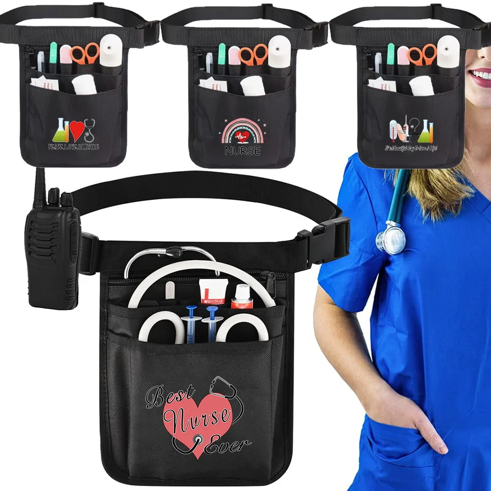 Durable Nurse Tool Belt Nurse Print Quick Release Buckle and Multiple Pockets for Easy Access to Medical Supplies During Shifts