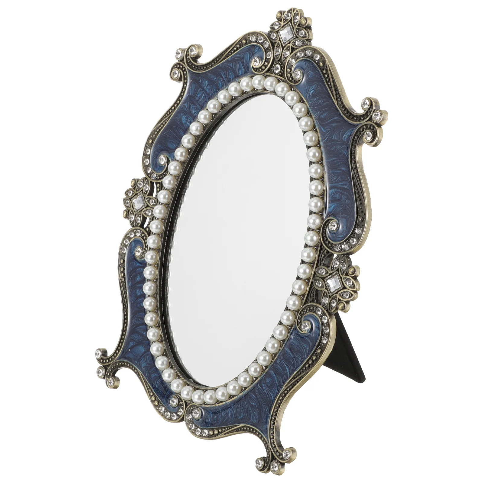 豪華なパールダイヤモンド化粧鏡レトロデスクトップバニティミラー安定したベースドレッシングテーブル装飾ギフトヨーロッパの装飾