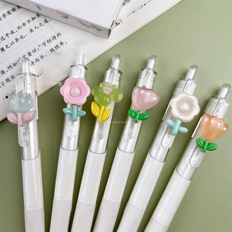 Cute Mini Flower Gel Pens Black Ink Neutral Pens Kawaii Korean Stationery Kids Gifts Writing Tools School Office Supplies