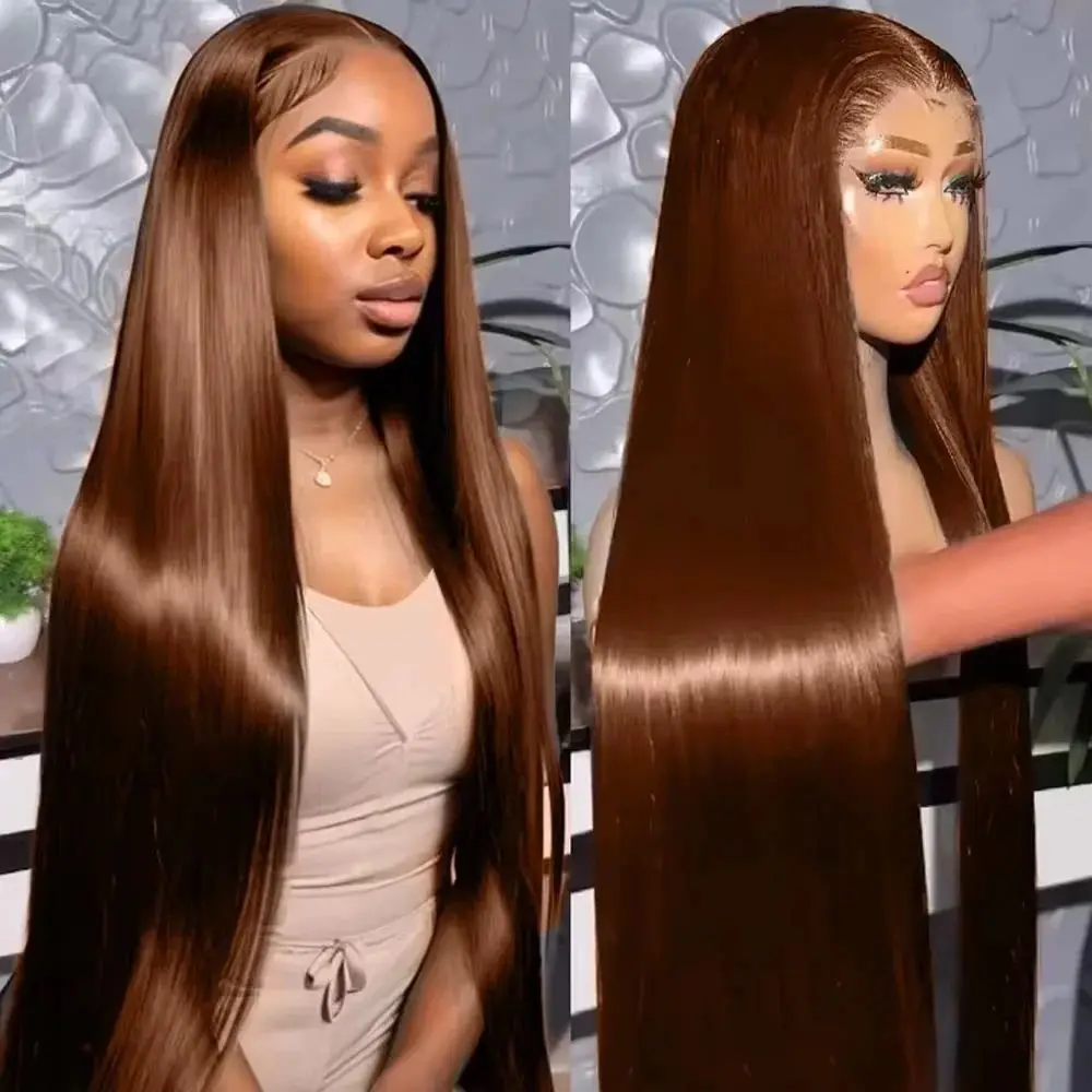 

30 40 Inches Chocolate Brown #4 Colored 13x4 13x6 HD Lace Frontal Wig Front Bone Long Straight Human Hair Wigs For Women 4x4 5x5