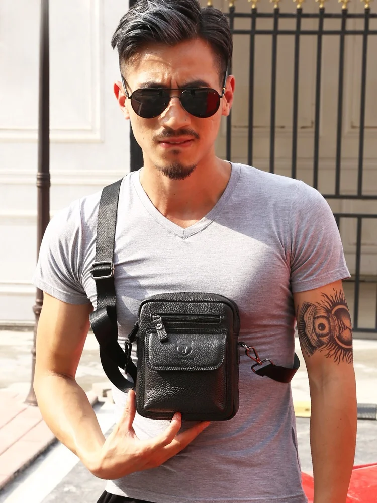 

BullCaptain Многофункциональная сумка через плечо из натуральной кожи для мужчин, повседневная мягкая кожа на молнии с застежкой-молнией