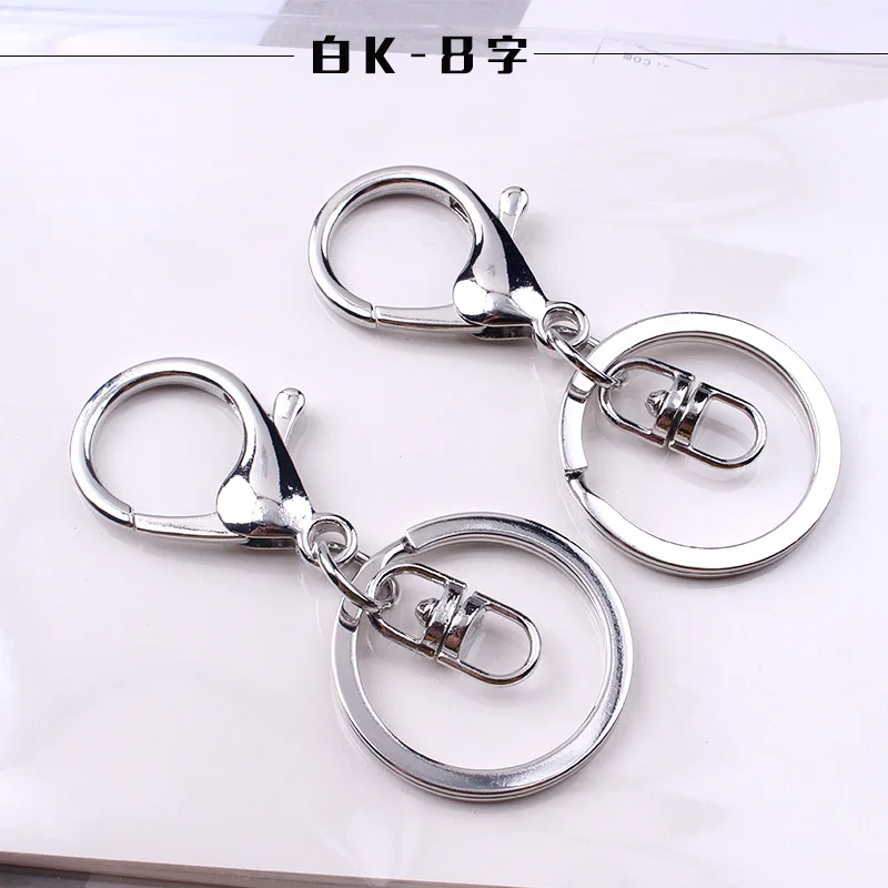 50pcs high quality 30mm Keyring Multiple Colors  Key Chains Rings Round Golden Silver-Plate Hook Lobster Clasp Keychain