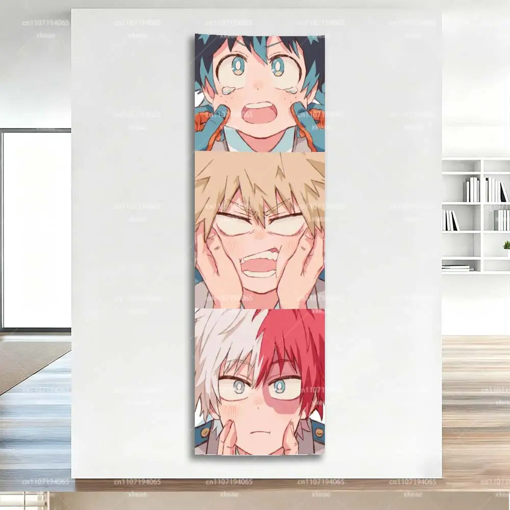 

My Hero Academia Trio Vertical Tapestry, Deku Bakugo Todoroki Blushing Wall Hanging, Anime Decor for Bedroom Dorm Door