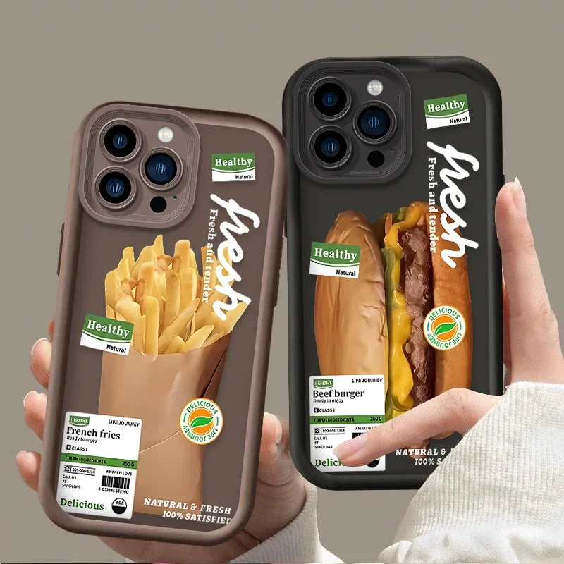 Fries Hamburger Case For iPhone 16 15 14 13 12 11 Pro Max X XS X S Max XR SE 2020 7 8 Plus Shockproof Soft Silicone Back Cover