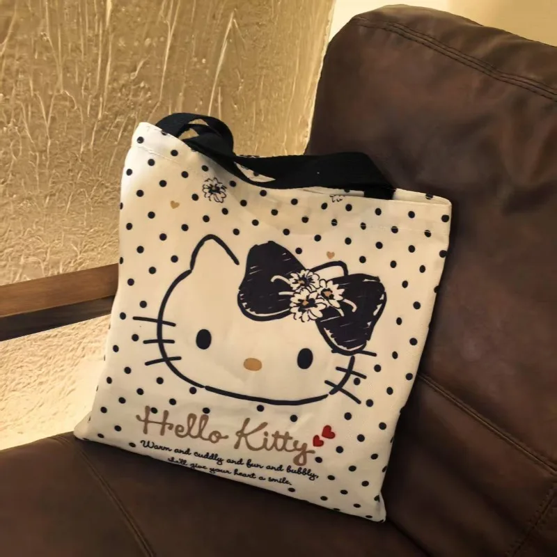 

Hello Kitty Anime Kawaii Sanrio Ins Fashion Cartoon Canvas Handbag Cute Student Large Capacity Commuting Tote Bag Gifts